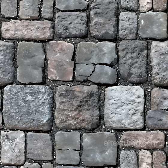 Weathered Cobblestone Street PBR Texture in Cool Grays and Earthy Tones Stone texture preview
