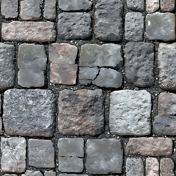 Weathered Cobblestone Street in Cool Grays and Earthy Tones seamless PBR texture preview