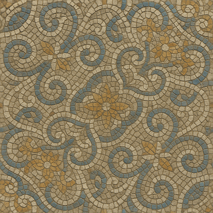 Tesserae Mosaic Tiles With Intricate Details And Aged Grout Lines Finish seamless PBR texture preview