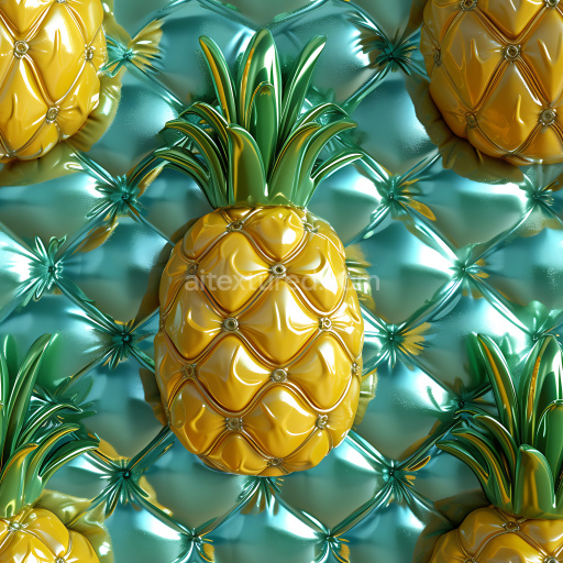 Seamless 3D Inflated Pineapple Vinyl Texture with Glossy Blue Quilted Background