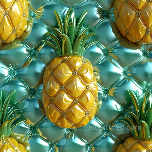 Inflated Pineapple-Shaped Vinyl Panels PBR Texture in Glossy Yellow and Teal seamless Inflated PBR texture