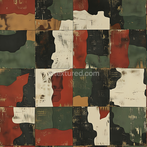 Seamless 3D Vintage Woodland Camouflage PBR Texture with Distressed Color Blocks