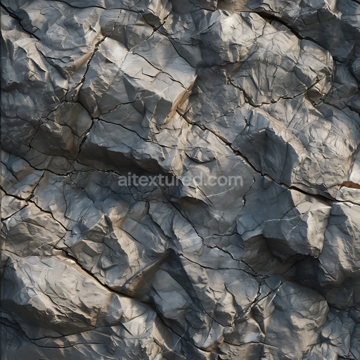 Seamless 3D fractured cliff rock PBR texture with detailed cracks and jagged surfaces