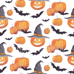seamless Seamless 3D PBR Watercolor Halloween Texture Featuring Pumpkins, Bats & Witch Hats texture 8k free download PBR