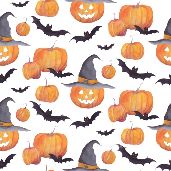 Watercolor Halloween Texture Featuring Pumpkins, Bats & Witch Hats Watercolor Halloween texture preview