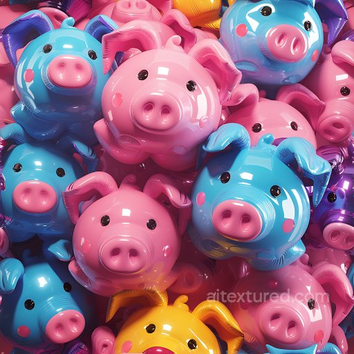 Inflated Vinyl Piggy Panels PBR Texture in Pink, Blue, and Yellow seamless Inflated PBR texture