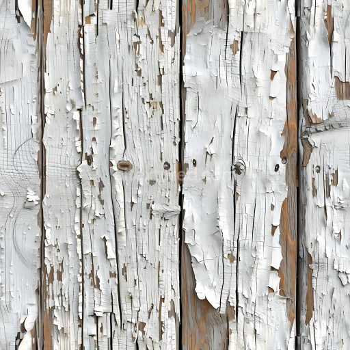 Seamless 3D Weathered White Painted Wood Planks PBR Texture with Peeling Paint and Natural Grain