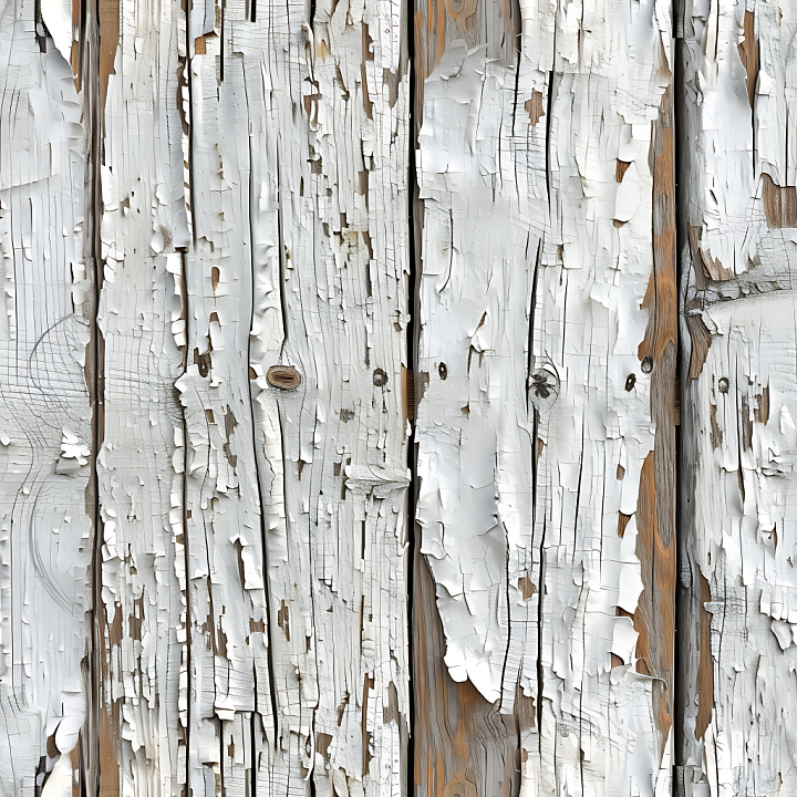 Weathered White Painted Wood Planks with Peeling Paint and Natural Grain seamless PBR texture preview