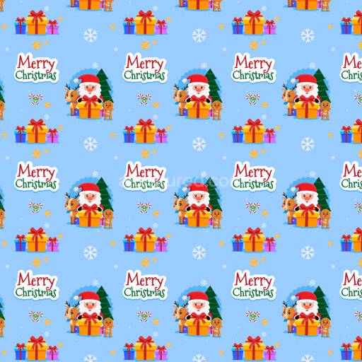 Seamless 3D PBR Texture with Festive Cartoon Santa and Gift Pattern