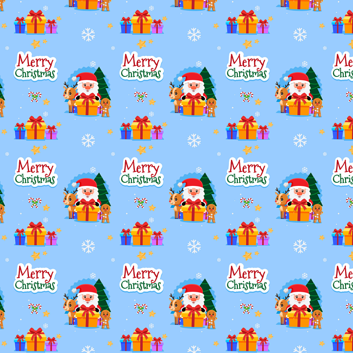 with Festive Cartoon Santa and Gift Pattern seamless PBR texture preview