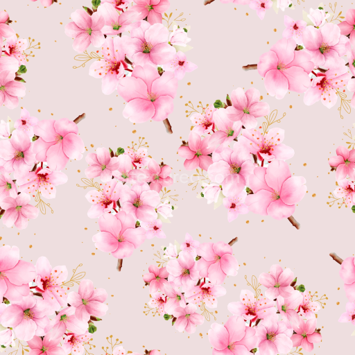 Seamless 3D PBR Texture Featuring Soft Pink Watercolor Cherry Blossoms
