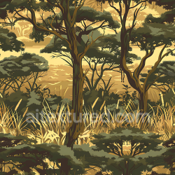 seamless Seamless 3D Savanna Camouflage PBR Texture Featuring Stylized Trees and Natural Grass texture 8k free download PBR