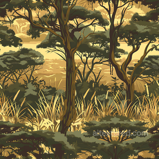 Savanna Camouflage PBR Texture Featuring Stylized Trees and Natural Grass seamless Color Camouflage PBR texture