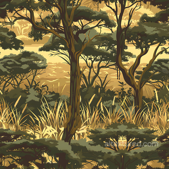Savanna Camouflage PBR Texture Featuring Stylized Trees and Natural Grass Color Camouflage texture preview