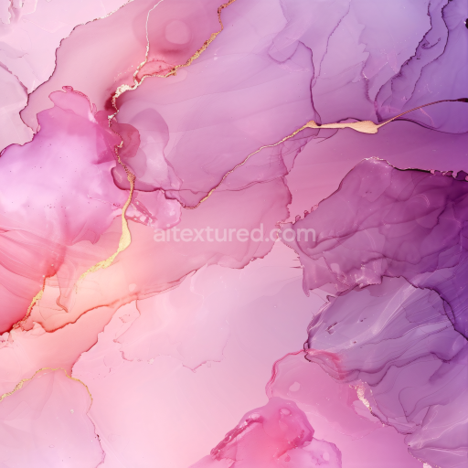 Seamless 3D Alcohol Ink PBR Texture with Pink-Purple Gradients and Gold Veined Flow