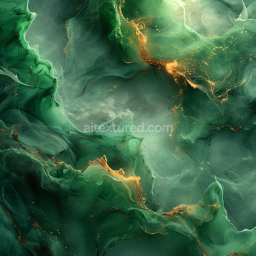 Seamless 3D Alcohol Ink PBR Texture Featuring Emerald Green Flow and Gold Veining