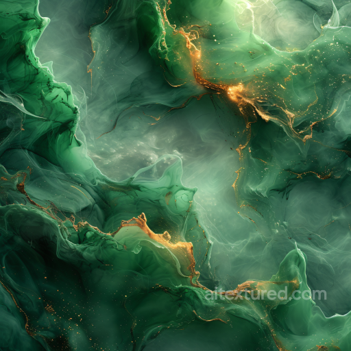 Alcohol Ink PBR Texture Featuring Emerald Green Flow and Gold Veining seamless Alcohol ink PBR texture