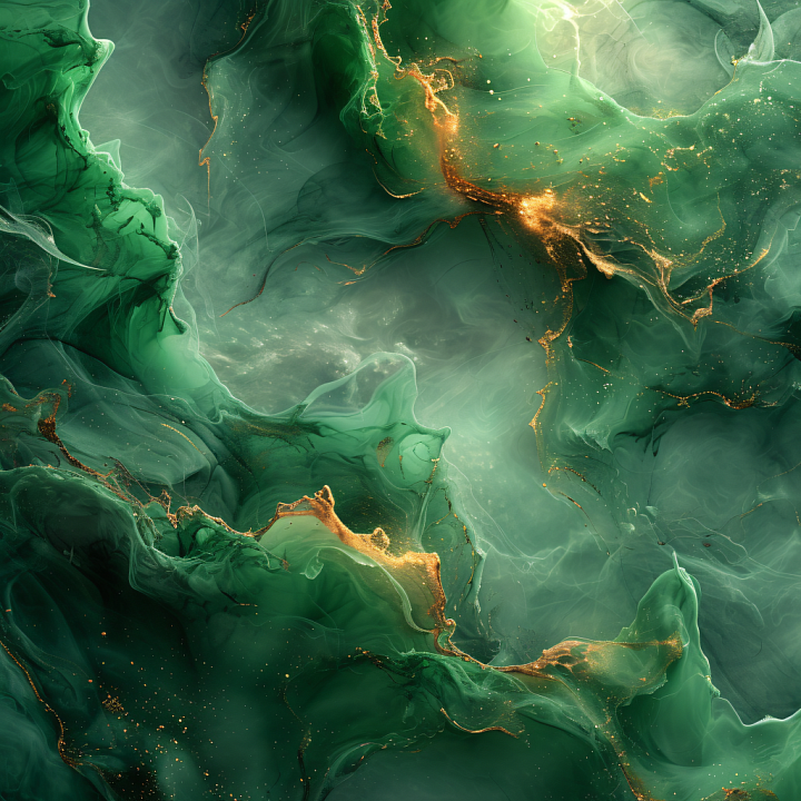 Alcohol Ink Featuring Emerald Green Flow and Gold Veining seamless PBR texture preview