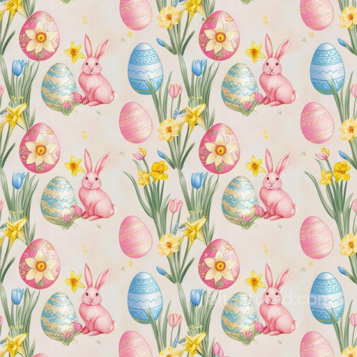 Featuring Pastel Easter Eggs, Pink Bunnies, and Spring Flowers seamless All Christmas Digital paper PBR texture
