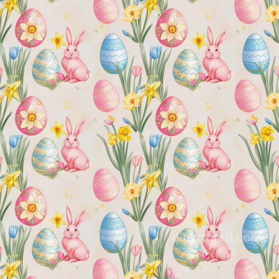 Featuring Pastel Easter Eggs, Pink Bunnies, and Spring Flowers All Christmas Digital paper texture preview