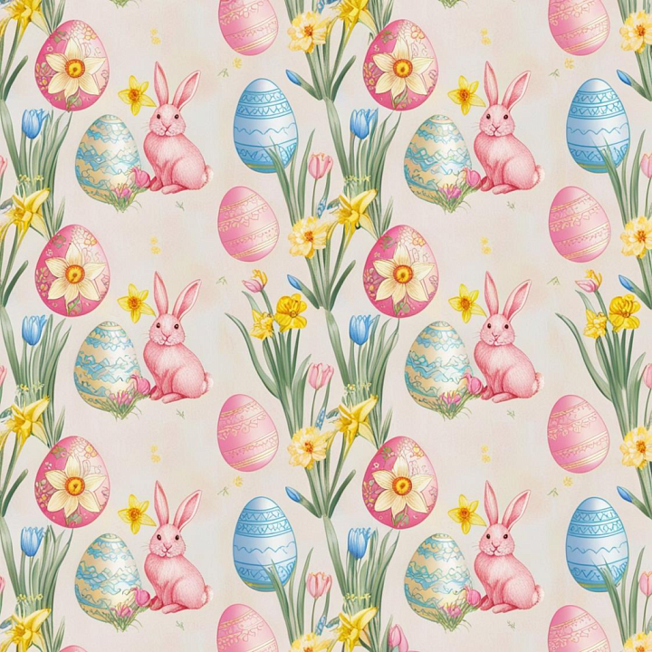 Featuring Pastel Easter Eggs, Pink Bunnies, and Spring Flowers seamless PBR texture preview