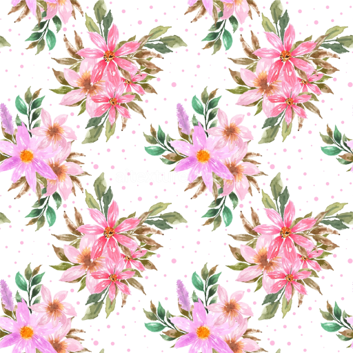 Seamless 3D PBR Texture of Pink Flower Watercolor Floral Pattern