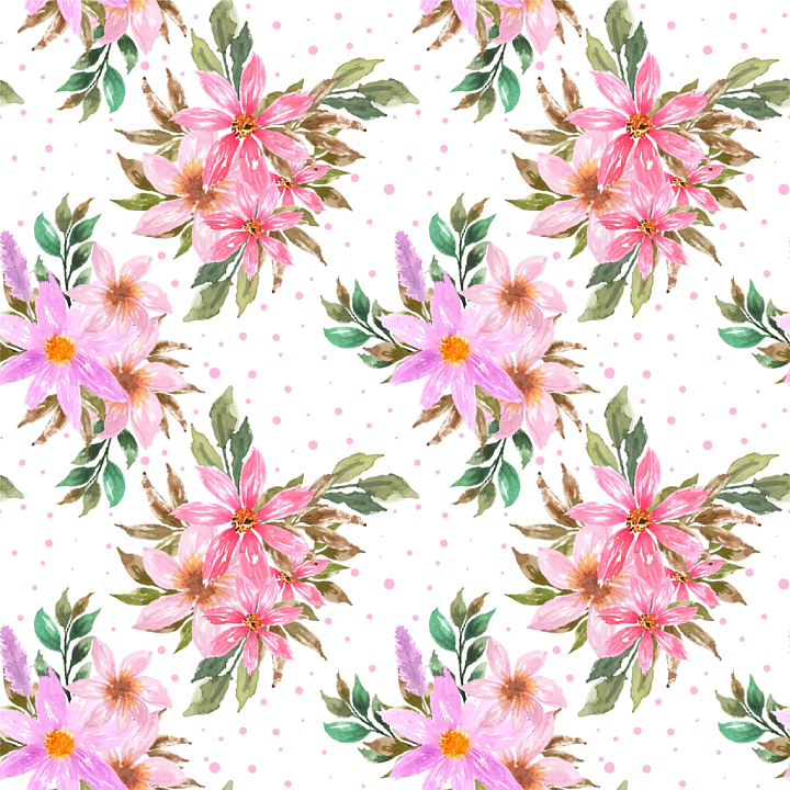 Pink Flower Watercolor Floral Pattern seamless PBR texture preview