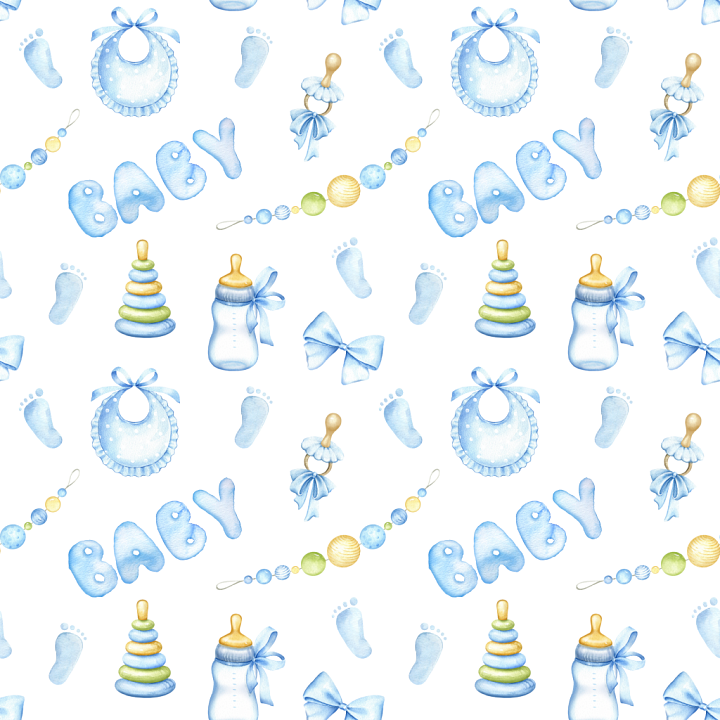 Baby Boy Themed Pattern with Blue Pastel Icons seamless PBR texture preview