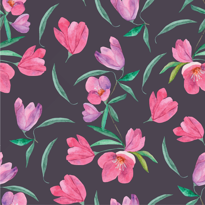 Pink Flower Watercolor Fabric with Leaves seamless PBR texture preview