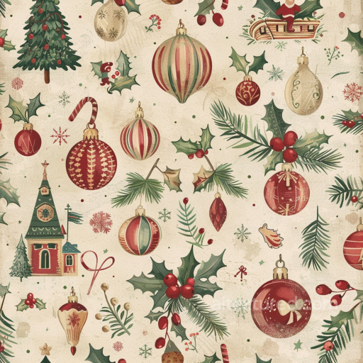 Christmas Vintage Fabric Texture with Ornaments and Holiday Motifs seamless Christmas vintage PBR texture