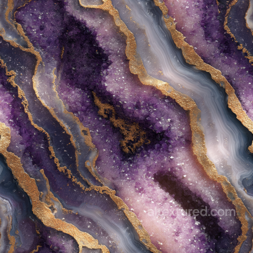 Amethyst Geode Stone PBR Texture Featuring Purple Crystals and Gold Veins seamless Stone PBR texture