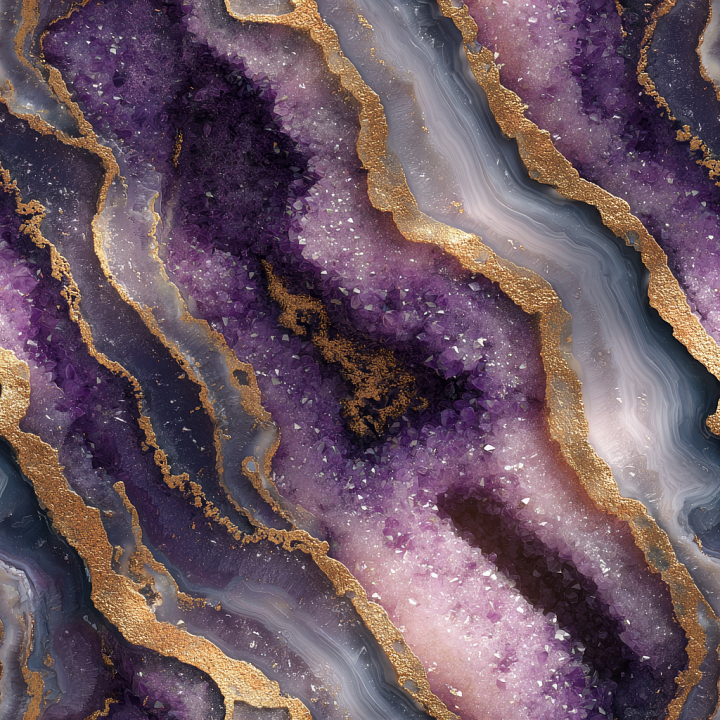 Amethyst Geode Stone Featuring Purple Crystals and Gold Veins seamless PBR texture preview