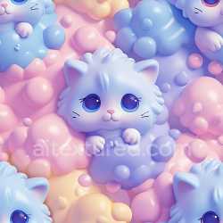 seamless Seamless 3D Inflated PBR Texture Featuring Puffy Cartoon Cat Bubbles in Pastel Colors texture 8k free download PBR