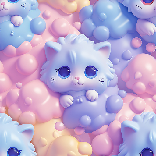 Seamless 3D Inflated PBR Texture Featuring Pastel Kawaii Plush Toy Bubbles