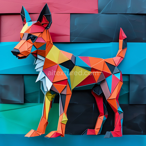 Seamless 3D PBR Texture Featuring Colorful Origami-Style Dog Model