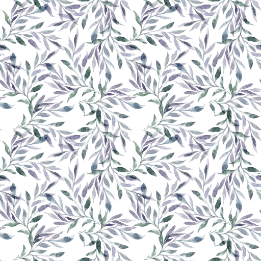 Seamless 3D PBR Texture of Soft Watercolor Floral Leaves in Pale Green and Lavender