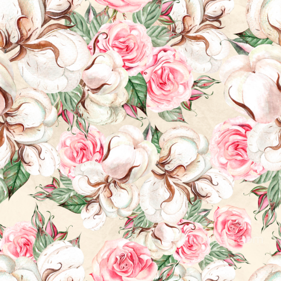 Featuring Soft Cotton Bolls and Pink Roses Flower texture preview