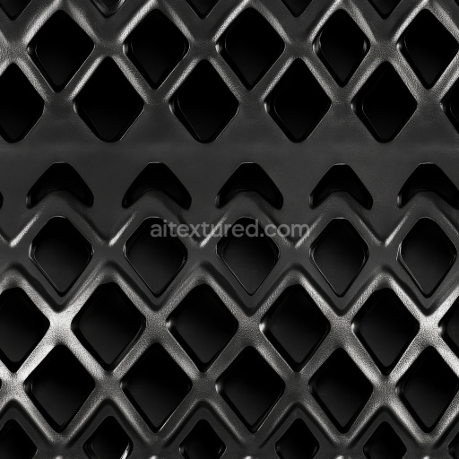 Seamless 3D Perforated Black Steel Metal PBR Texture with Diamond Pattern Openings