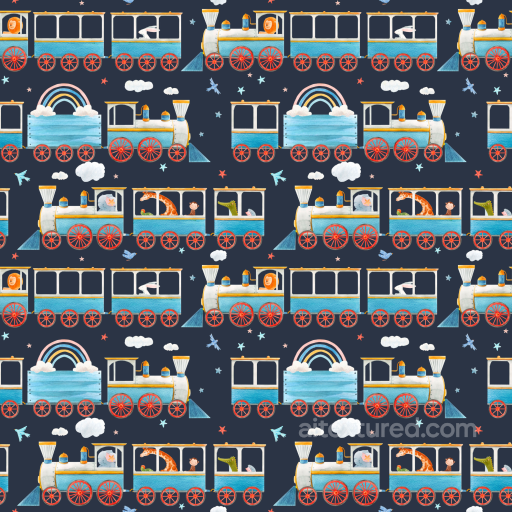 Fabric Texture with Colorful Baby Train Pattern seamless Baby Boy  PBR texture