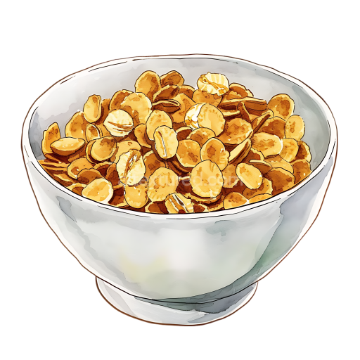 Breakfast Bowl of Barley Flakes Cereal Illustration in Soft Watercolor