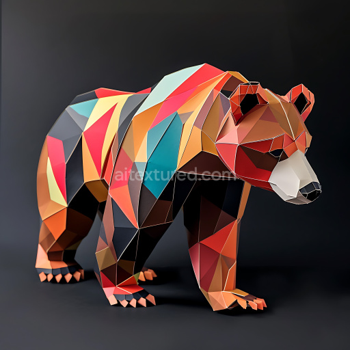 Seamless 3D PBR Texture Featuring Colorful Origami Brown Bear Pattern
