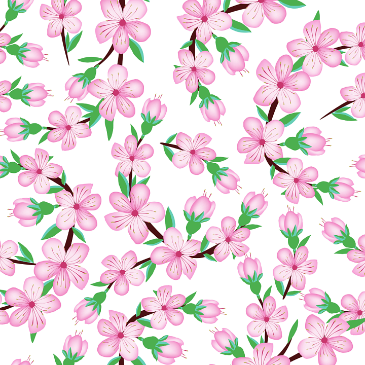 Watercolor Cherry Blossom Floral Pattern seamless PBR texture preview