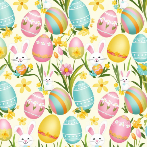 Featuring Pastel Easter Eggs, Bunnies & Spring Flowers seamless All Easter Digital paper PBR texture
