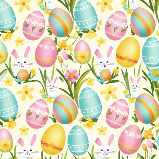 Featuring Pastel Easter Eggs, Bunnies & Spring Flowers All Easter Digital paper texture preview