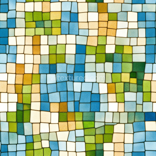 Seamless 3D Mosaic PBR Texture Featuring Irregular Blue and Green Ceramic Tiles texture preview