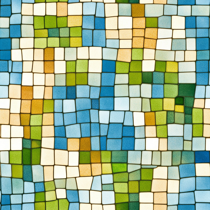Mosaic Featuring Irregular Blue and Green Ceramic Tiles seamless PBR texture preview