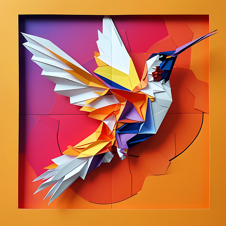 Origami-Style Hummingbird with Vibrant Color Blocks seamless PBR texture preview