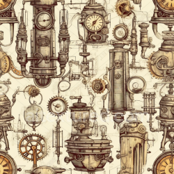 seamless Seamless 3D PBR Texture of Vintage Steampunk Mechanical Sketches and Clocks texture 8k free download PBR