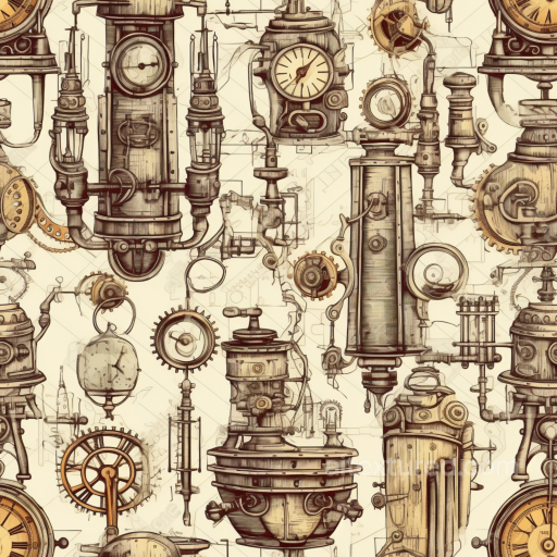 Vintage Scrapbook Texture of Vintage Steampunk Mechanical Sketches and Clocks seamless Vintage Scrapbook PBR texture