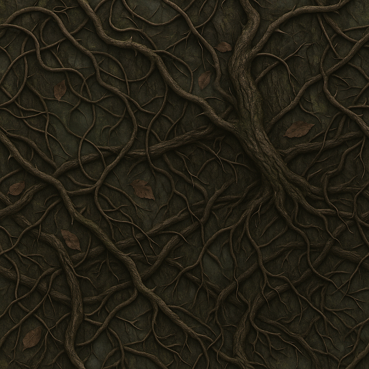 Twisted Vines With Thorny Branches And Dark Roots Detail seamless PBR texture preview